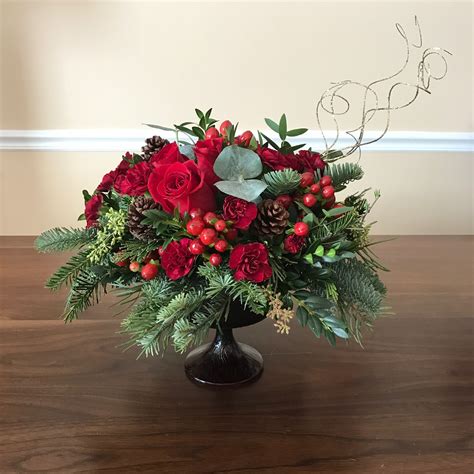 Traditional Holiday Table Centerpiece In Reds And Greens Christmas