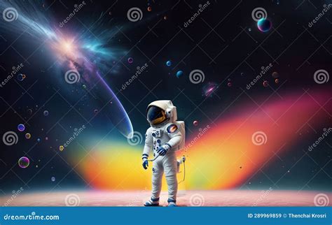 A Cosmic Painting Of An Astronaut In A Bubbles Galaxy Crafted Stock