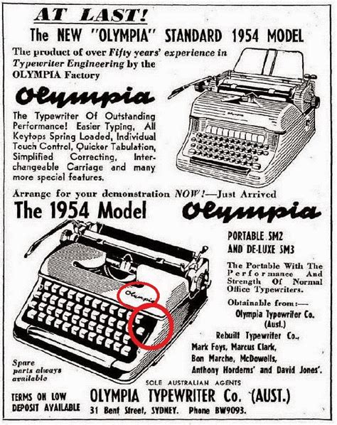 Oztypewriter Olympia Sm Portable Typewriter Advertising Us And Australia 1949 59