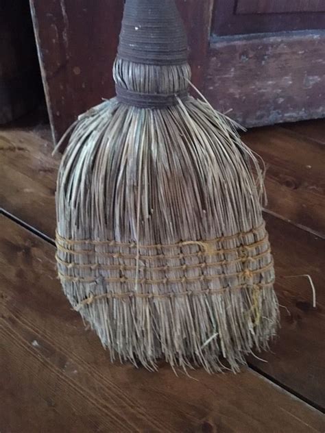 Old Antique Worn Crude Tattered Primitive Straw Broom Aafa Black