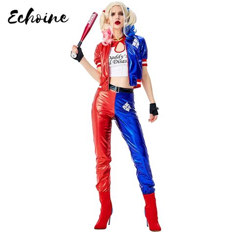 Echoine Deluxe Harley Quinn Costume Cosplay Adult Halloween Costume For Women Superhero Costume
