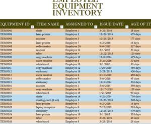 employee equipment inventory sheet  excel templates