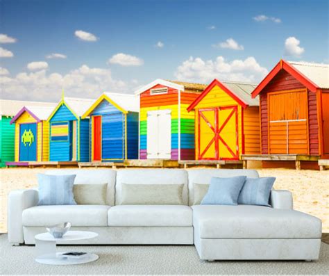 Colourful Beach House Huts Wall Mural Stickers Wall
