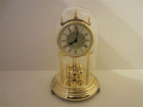 Kundo West Germany Anniversary Mantle Clock Glass Dome Brass Pendulum