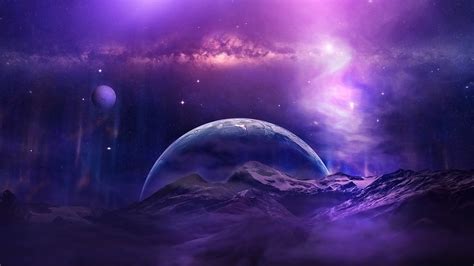 Galaxy Moon Mountain Night Planet Purple Sky Space Stars Hd Galaxy Wallpapers Hd Wallpapers