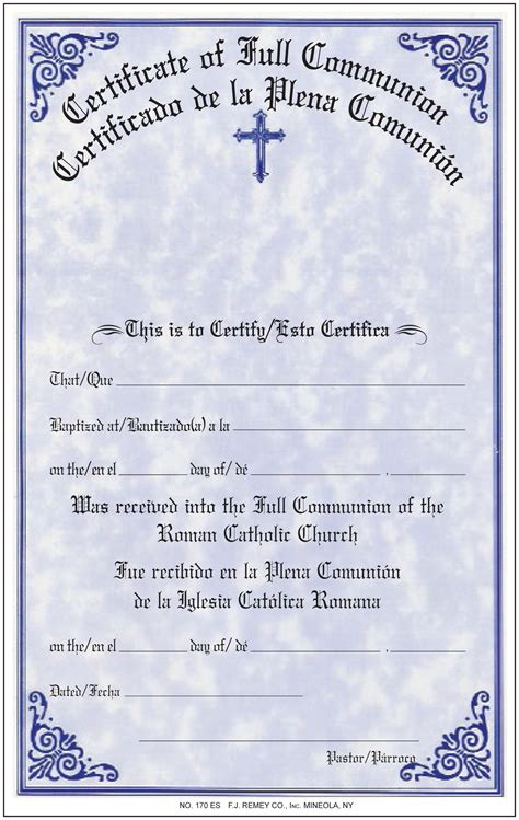 Full Communion Certificates 170 Mckay Church Goods