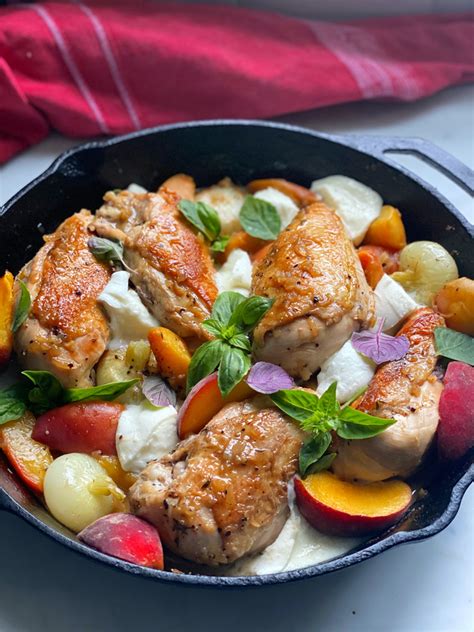 Skillet Chicken Breasts With Peaches And Burrata