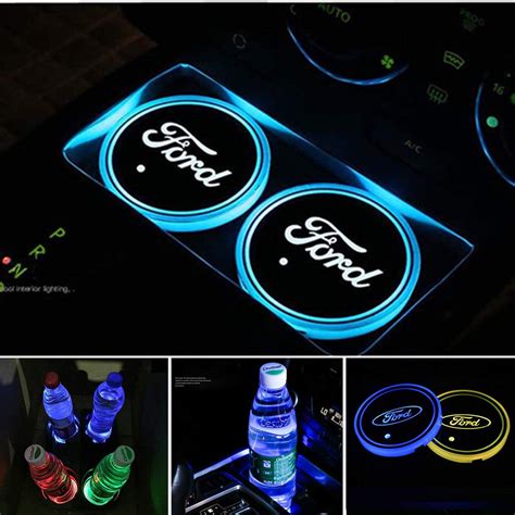Led Car Cup Holder Lights For Ford 2pcs Car Logo Cup Coaster With 7