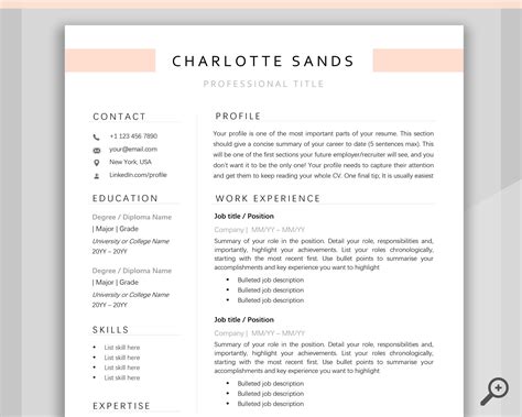 Cv Template Resume Word Professional Resume Template Etsy