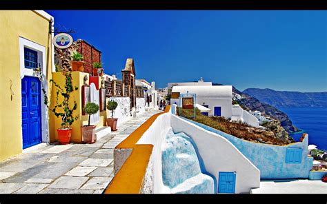 Greece Mediterranean Street Santorini City Wallpaper Resolution