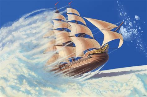 Wallpaper Airship Clouds Clear Sky Flying Ship