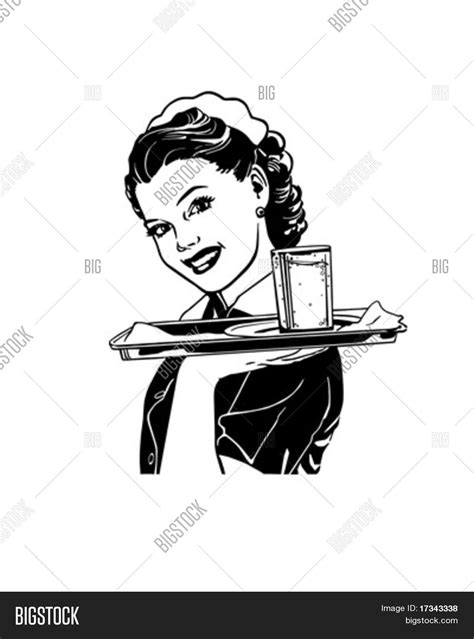 Waitress Tray Retro Clip Art Vector And Photo Bigstock