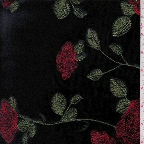 Black Embroidered Floral Velvet Knit Fabric By The Yard Etsy