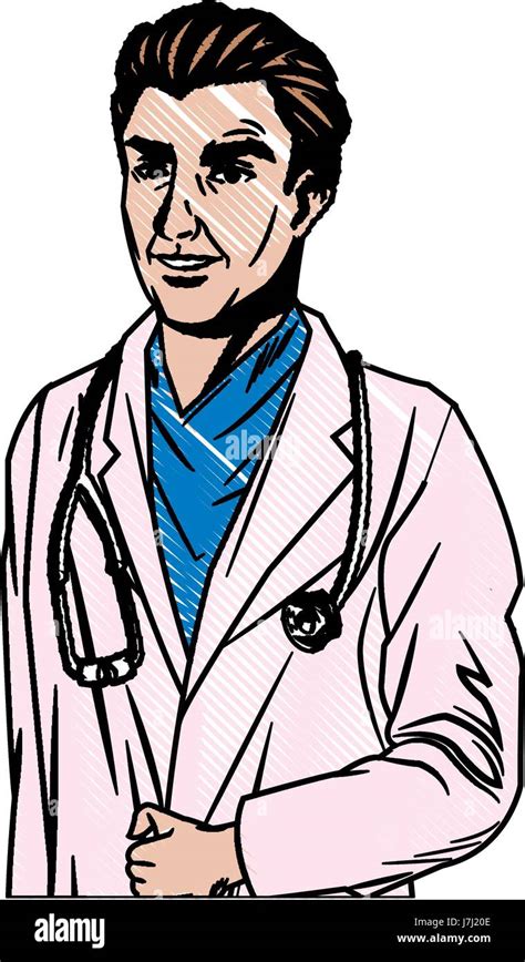 Doctor Man Wearing Coat And Stethoscope Medical Stock Vector Image