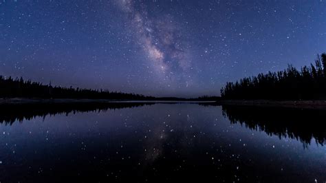 1600x900 Resolution Forest Milky Way Night Reflection Over River