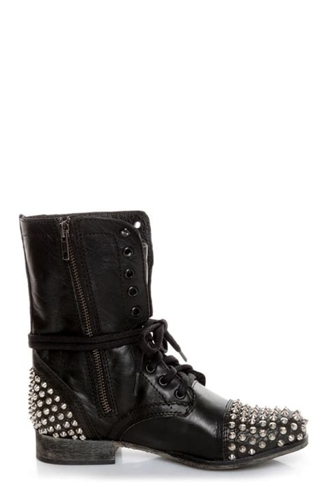 Steve Madden Tarnney Grey Leather Studded Lace Up Combat Boots 14900