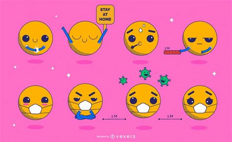 Coronavirus Prevention Kawaii Emoji Pack Vector Download