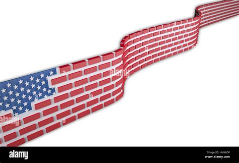 American Flag As A Brick Wall Border Protection Concept Isolated On