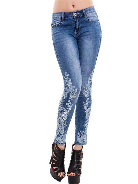 Sexy Dance Women S Skinny Stretch Jeans Embroidered High Waisted Butt Lift Modern Denim Pants