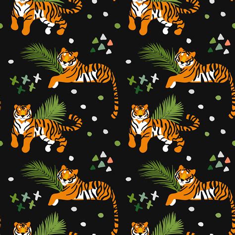 Tigers Seamless Pattern On Black Vector Art At Vecteezy