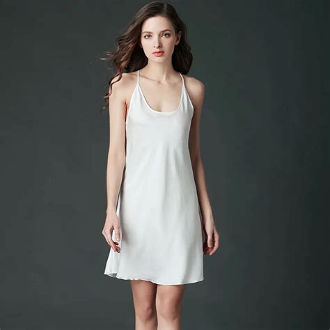 Women Spaghetti Strap Nightdress Backless Nightie Satin Nightgown White Mini Rayon Sleepwear