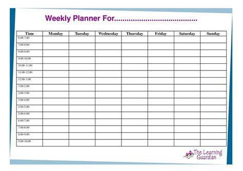 7 Day Week Planner Printable Template Calendar Design