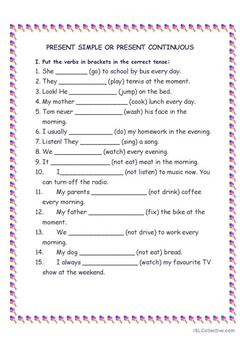 PRESENT SIMPLE OR PRESENT CONTINUOUS English ESL Worksheets Pdf Doc