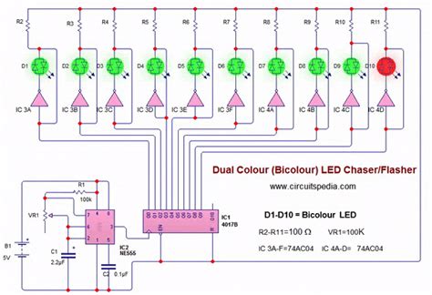 LED Blinker Flasher Circuit Using Bicolour Led Electronic Projects