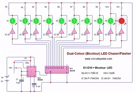 Led Blinker Flasher Circuit Using Bicolour Led Electronic Projects