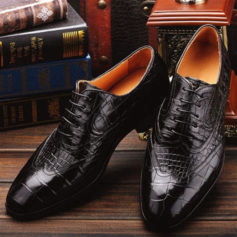 Mens Alligator Classic Modern Oxford Wing Tip Lace Dress Shoes