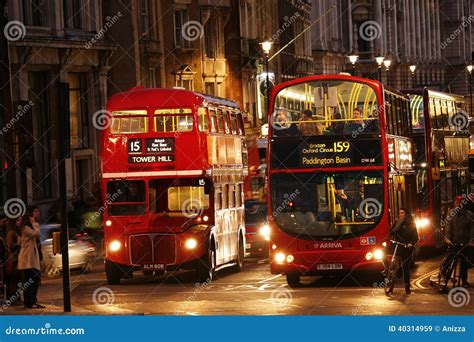 London Routemaster Bus At Night Editorial Stock Image Image Of