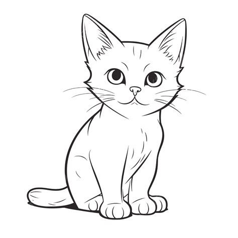 Simple Kitten Drawing With Cat Sitting On The White Background Outline