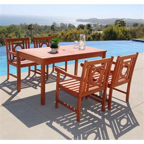 Malibu Outdoor 5 Piece Wood Patio Dining Set