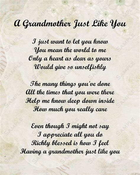 Grandmother Poem Love Poem Instant Download By Queenofheartts 899