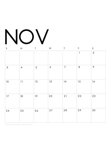 Printable November 2019 Calendar Monthly Planner 2 Designs Flowers