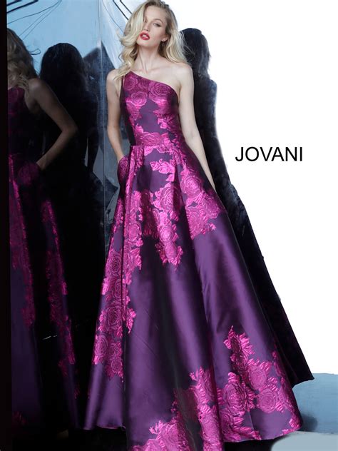 Jovani 02045 Purple Floral One Shoulder Printed Prom Gown