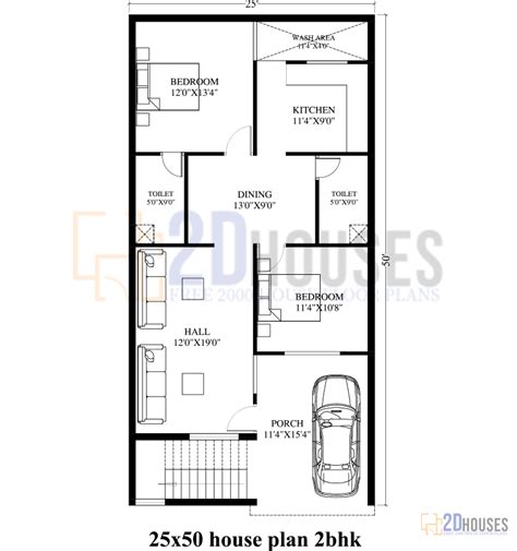 √ 25x50 House Plan 3 Bedroom With Car Parking 2d Houses