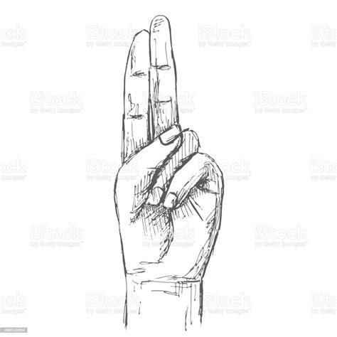 Hand Gesture Two Fingers Up Illustration In Sketch Style Hand Drawn