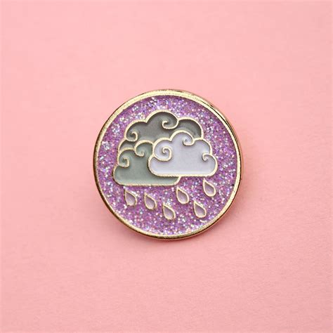 Purple Rain Clouds Glitter Enamel Pin Badge Lapel Pin Clorty Cat