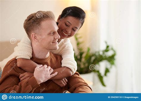 Happy Woman Embracing Her Boyfriend Stock Photo Image Of Wheelchair