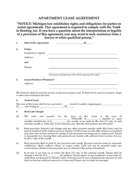michigan apartment lease agreement legal forms and