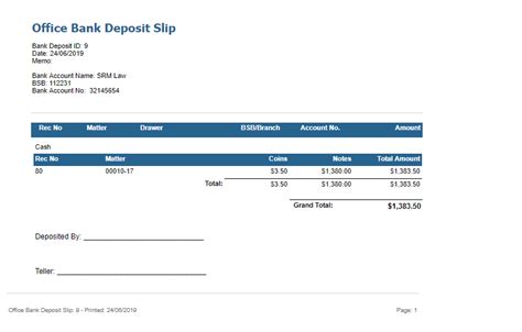 A bank deposit slip is a small form designed to place money into a savings or checking account. Print Bank Deposit Slip Report