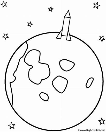 Moon Coloring Pages Rocket Space Landing Crescent