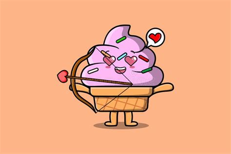 Cute Cartoon Mascot Romantic Cupid Ice Cream Stock Vector