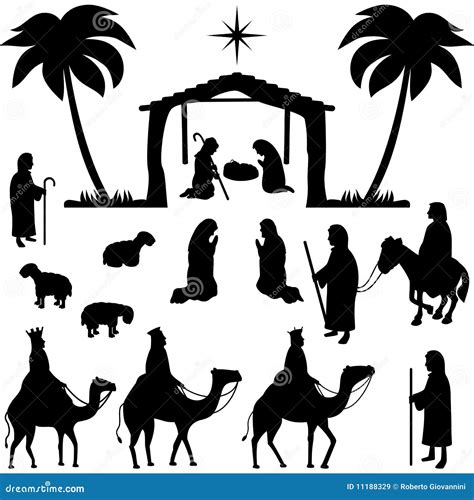 Nativity Silhouettes Collection Stock Vector Illustration Of Creche
