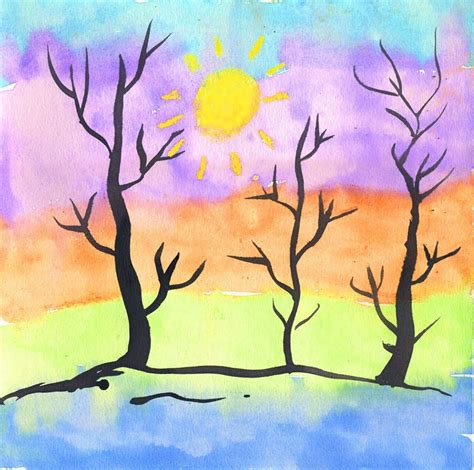 Art Projects For Kids Thick And Thin Trees Watercolor Art Lessons
