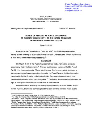 Fillable Online Prc Pr Notice Refiled Pdf U S Postal Regulatory Commission Prc Fax Email