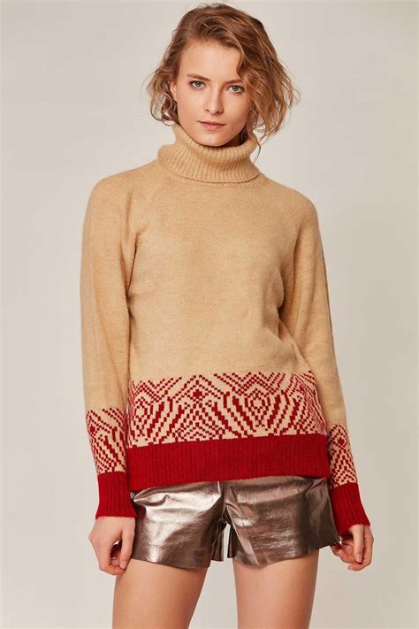 Womens Beige Turtleneck Sweater Beren Store