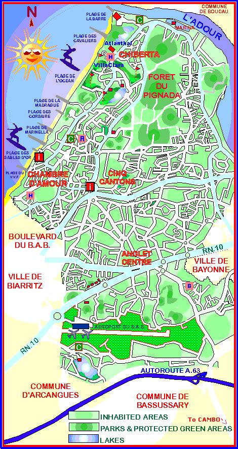Une carte générale au 1/80 000 + un plan de ville + un extrait de carte au top 25 en une seule carte pour des activités variées. Carte et routes d'Anglet, Pays Basque