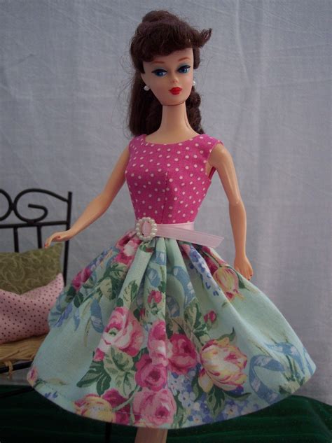 Handmade Vintage Barbie Doll Clothes By Brenda Pink Polka Dot Chic Floral Dress Ebay Barbie